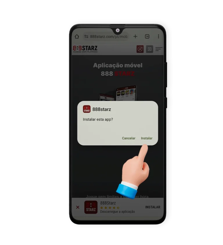 Depois de baixar o arquivo APK do 888starz, instale o aplicativo no seu android, passo 4