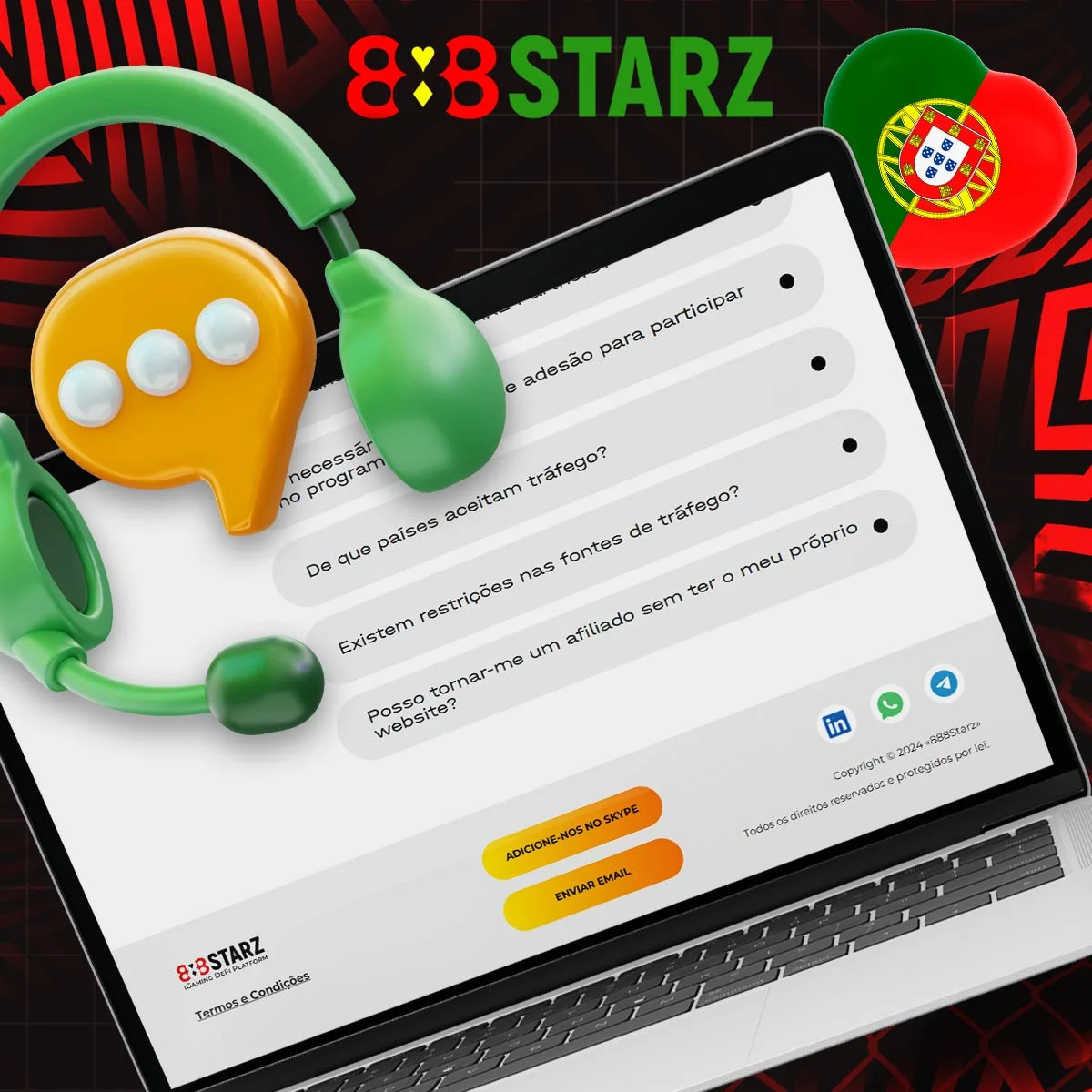 Como funciona o suporte do programa de afiliados do 888Starz?